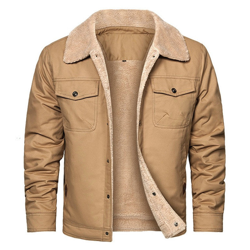 Herr Sherpa-Fodrad Canvas Trucker Jacka med Termisk Foder och Bröstfickor