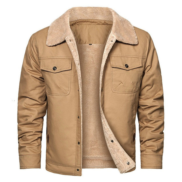 Herr Sherpa-Fodrad Canvas Trucker Jacka med Termisk Foder och Bröstfickor