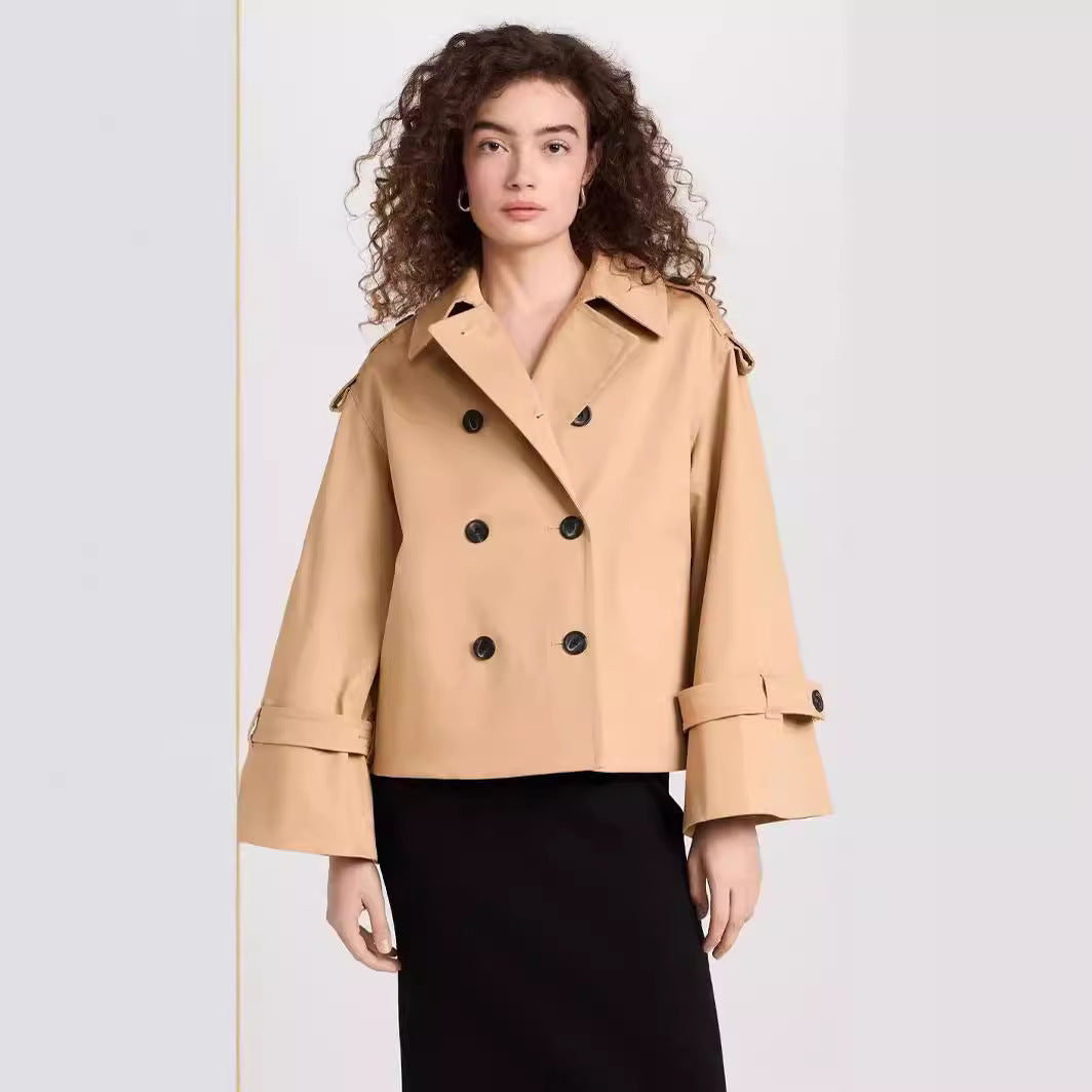 Dam kort Double-Breasted trenchcoat in boxig skärning