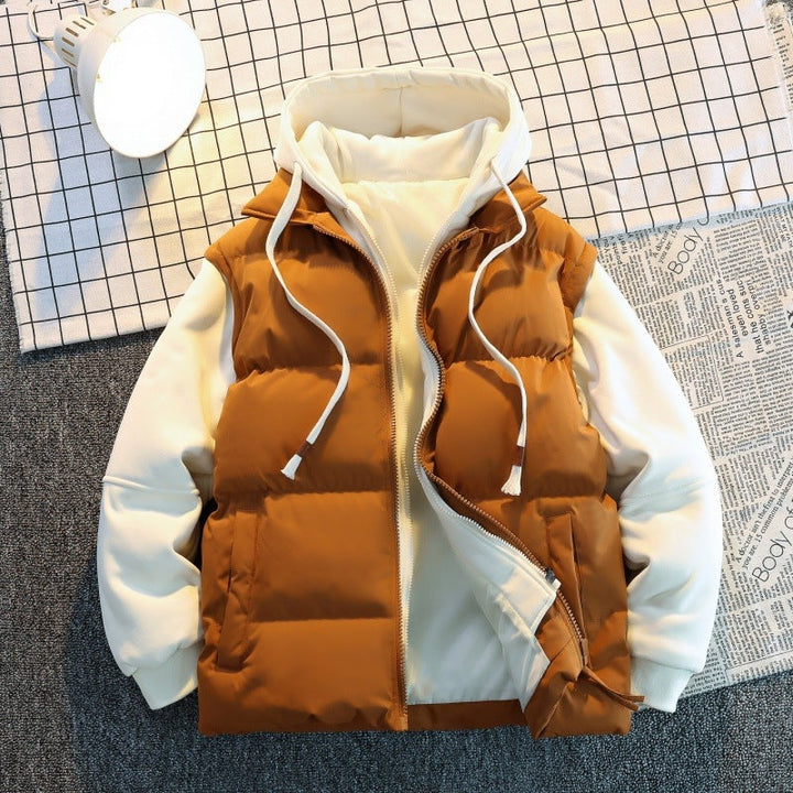 Herr Two-Layer Quiltad Väst i Layering Look med med Huva Inner Jacka &amp; Sweat Ärmar