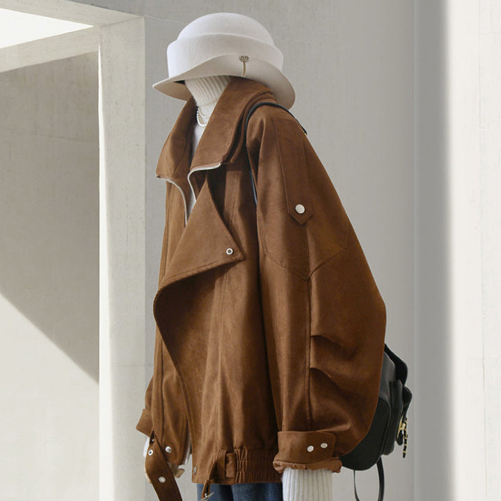 Dam modern mocka jacka med Asymmetrical skärning
