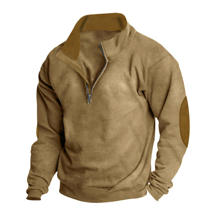 Herr Nano Comfort Pullover med Kort Dragkedja, Ståkrage, Reinforced Elbow Lappar, och Brushed Inner Foder