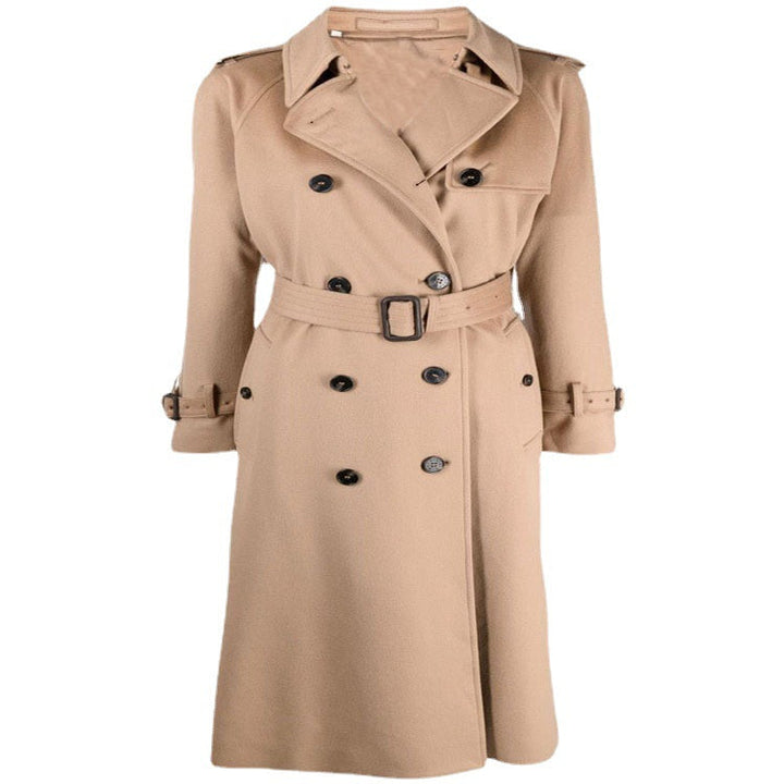 Dam Midi Length ullblandning trenchcoat in Tailoring med Double Breasted, midjebälte och Epaulettes
