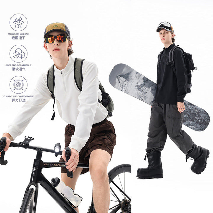 Herr Oversized Halv Dragkedja College-Tröja med Ståkrage, Raglanärmar, och Sidofickor