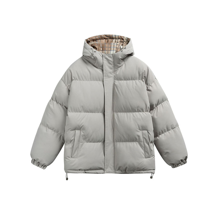 Dam Vadderad Oversized Quiltad Jacka med Huva, Hög Krage och Rutig Foder
