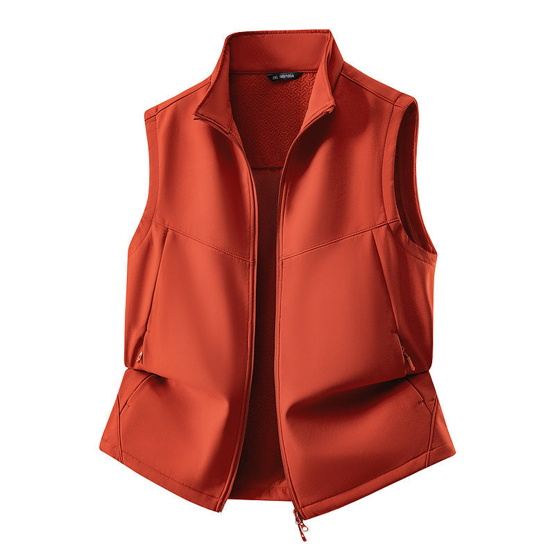 Dam ärmlös softshell väst med ståkrage, Stretch foder och två-Way dragkedja