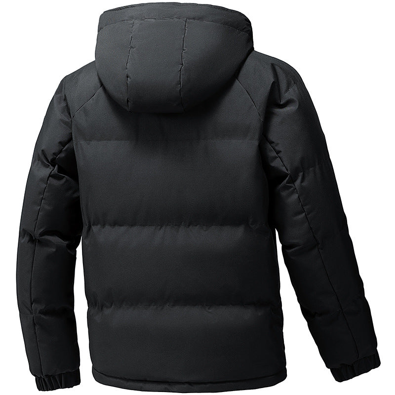 Herr quiltad med huva parka med värmande foder och vindtät ytterskal