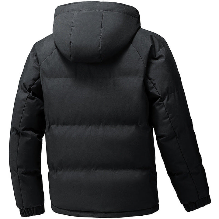 Herr quiltad med huva parka med värmande foder och vindtät ytterskal