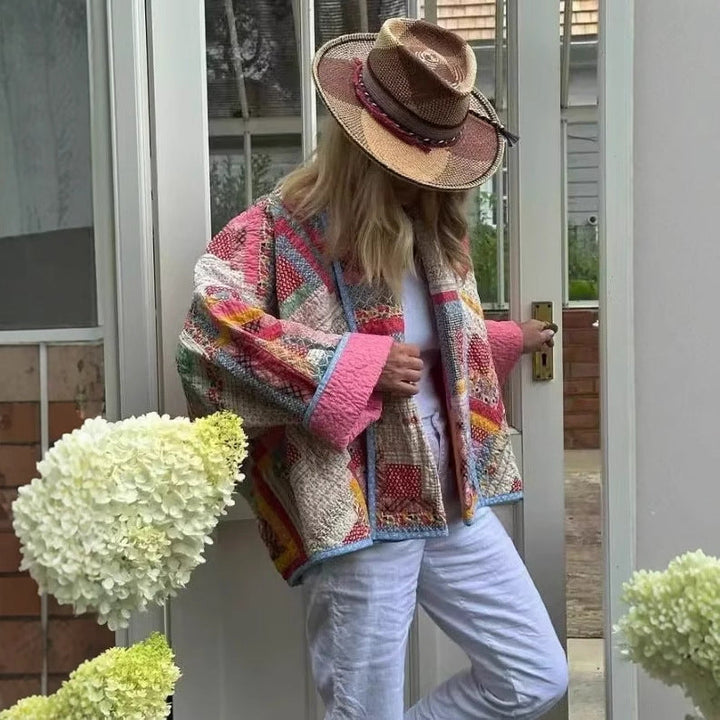 Dam Nano quiltad Cropped Patchwork jacka med sjalkrage och Boxy skärning