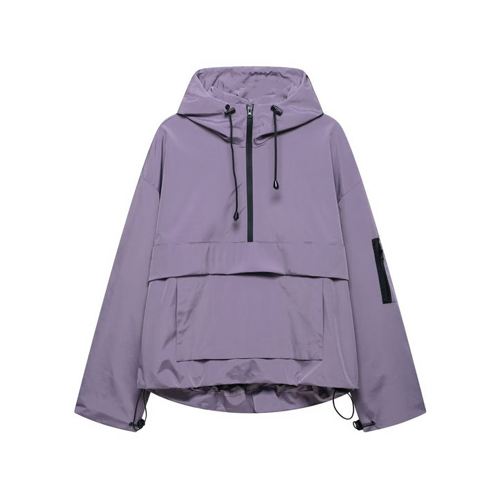 Unisex technical vindjacka anorak med half-height dragkedja huva och kangaroo pocket