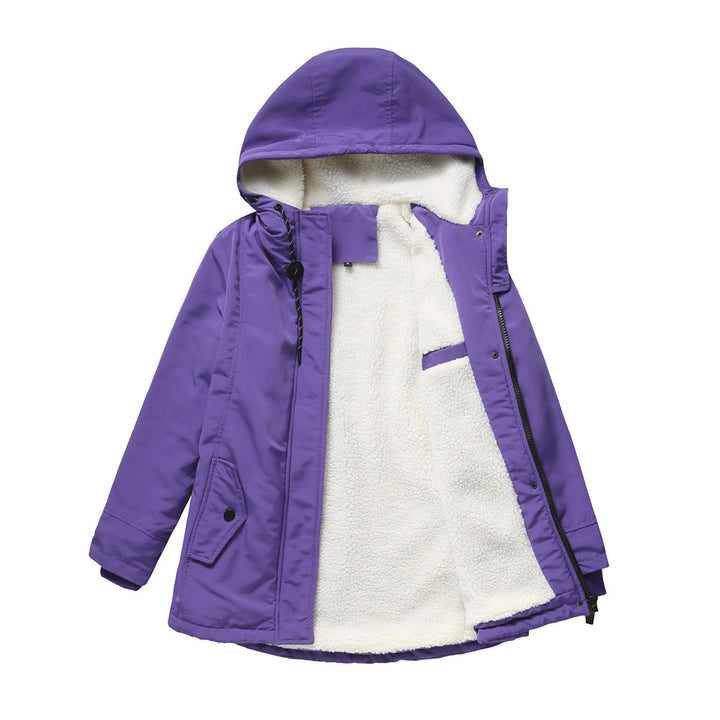 Dam vadderad vinter parka med teddy fleece foder och huva