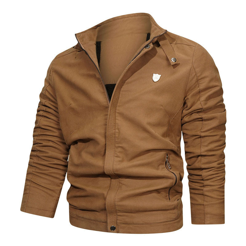 Herr Smal Passform Canvas Bomber med Hög Krage, Buckle Accent och Dold Dragkedja Knapplist