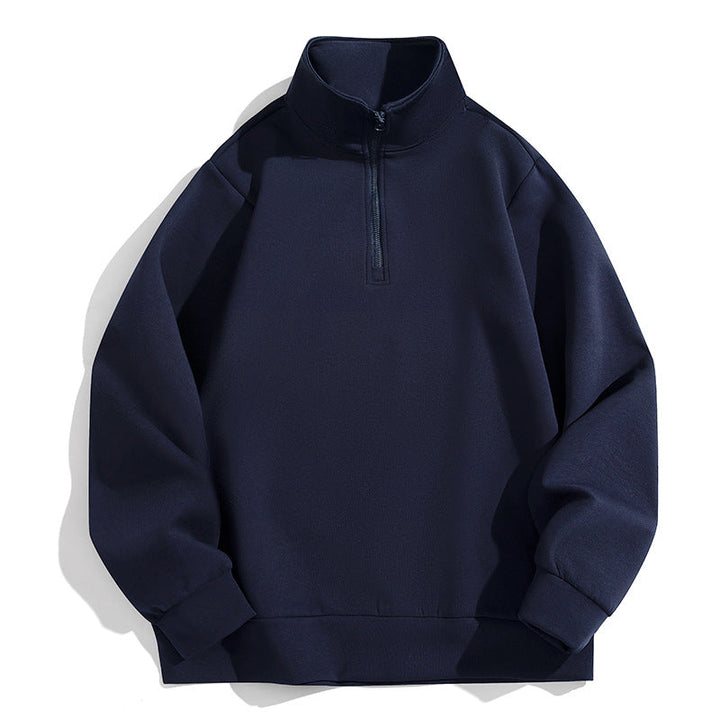 Herr Oversized Halv Dragkedja College-Tröja med Hög Ståkrage, Kraftig French Terry och Minimalistisk Design