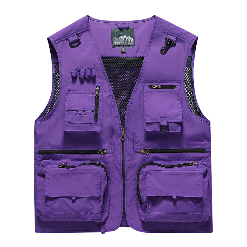 Herr Multifunctional Cargo Utility Väst med Numerous Zippered Fickor och D-Rings