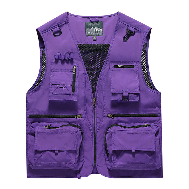 Herr Multifunctional Cargo Utility Väst med Numerous Zippered Fickor och D-Rings