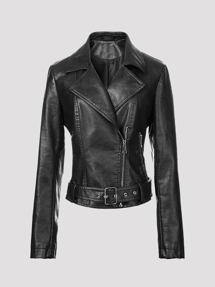 Dam Trendig Bikerjacka med Waist Belt