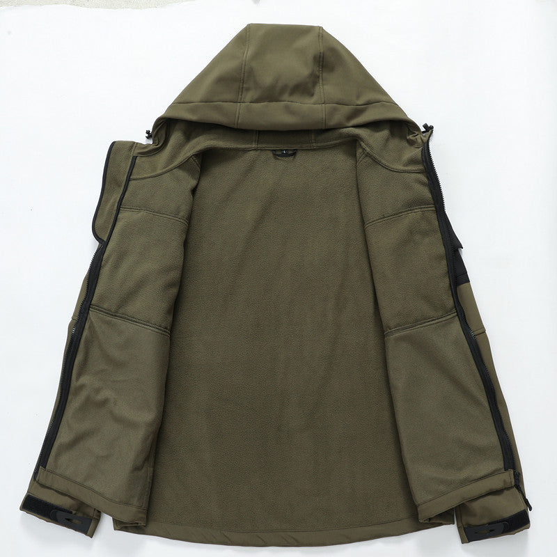 Herr softshell taktisk Jacka med fleecefoder, Huva och flerafunktionell Fickor