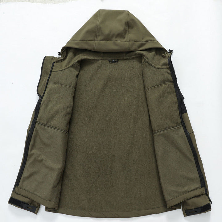Herr softshell taktisk Jacka med fleecefoder, Huva och flerafunktionell Fickor