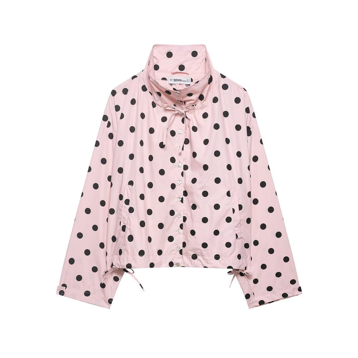 Dam lätt Dotted Anorak jacka in kort boxig skärning med dragsko och hög krage