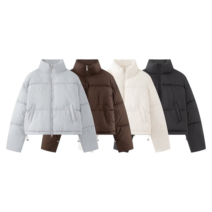Dam Kort Oversized Pufferjacka med Hög Ståkrage och Tvåvägsdragkedja