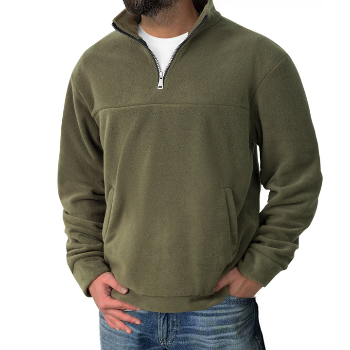 Herr Fleece Halv Dragkedja Pullover med Ståkrage och Känguruficka