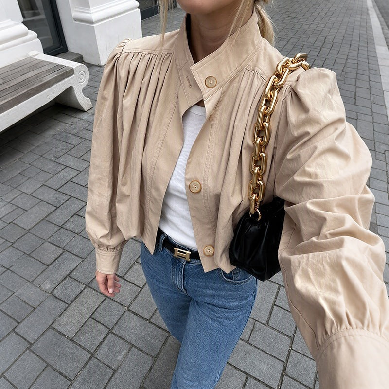 Dam Light Kort Jacka med Balloon Ärmar, Puff Shoulders &amp; Elastic Fåll