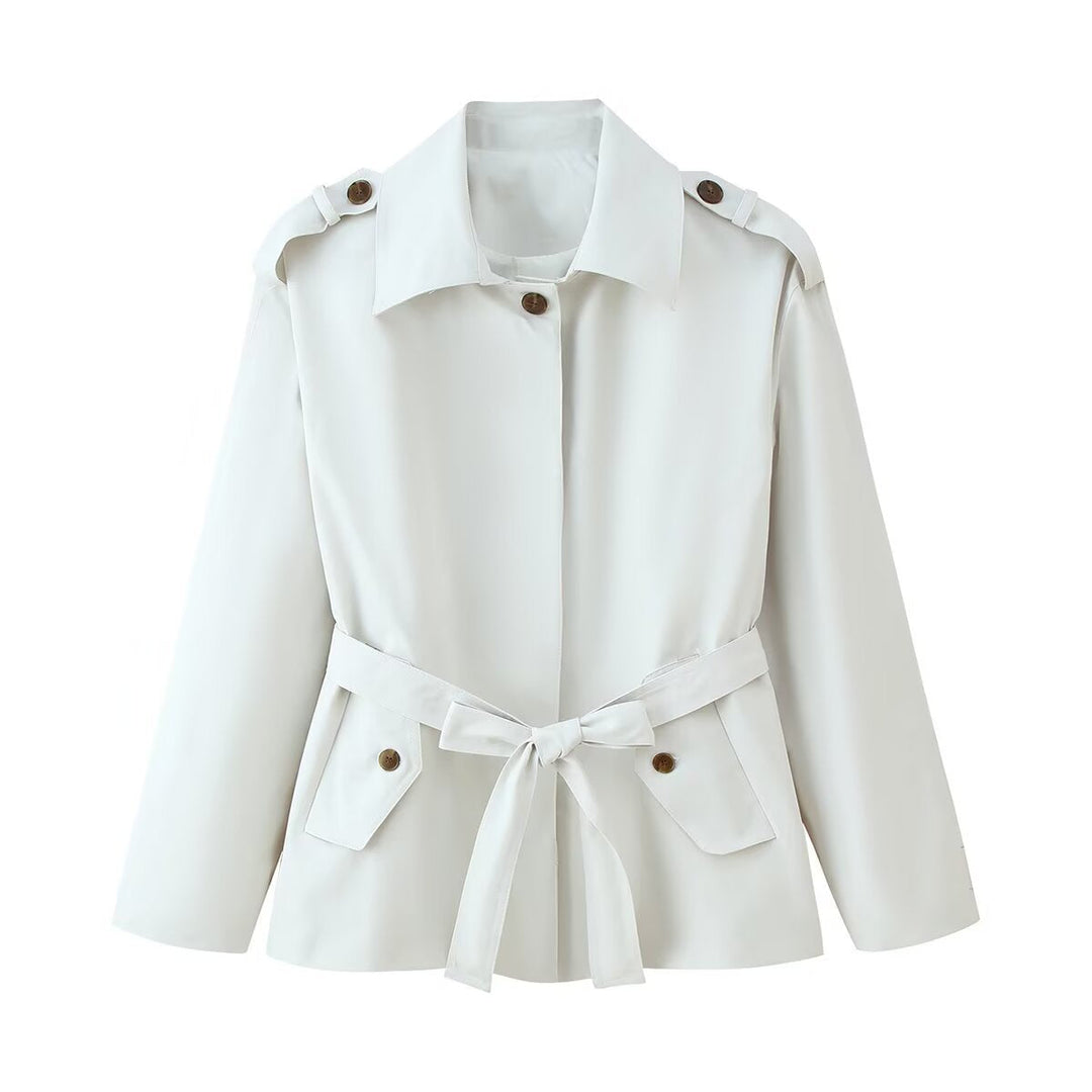 Dam Kort Trenchcoat med Midjebälte, Axel Flaps, och Utanpåfickor