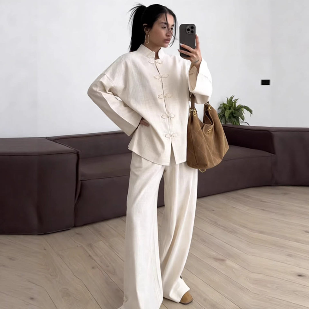 Dam oversize Mandarin jacka med Knot Closures och vid ärmar