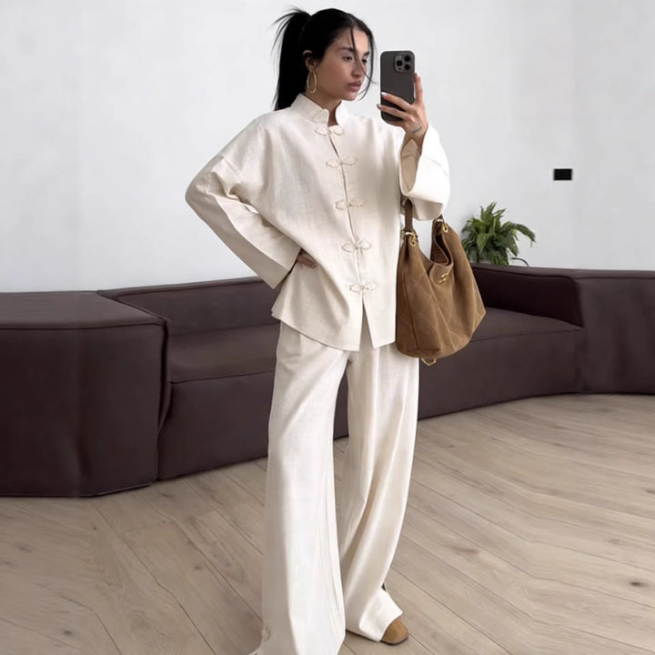 Dam oversize Mandarin jacka med Knot Closures och vid ärmar