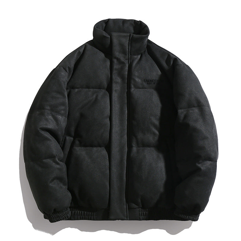 Herr Vadderad Oversized Quiltad Jacka med Ståkrage och Velour Finish