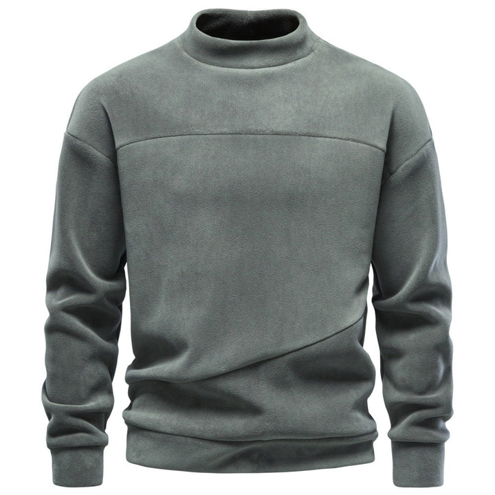 Herr Mysig Microfleece Pullover med Ståkrage och Diagonal Decorative Stitches