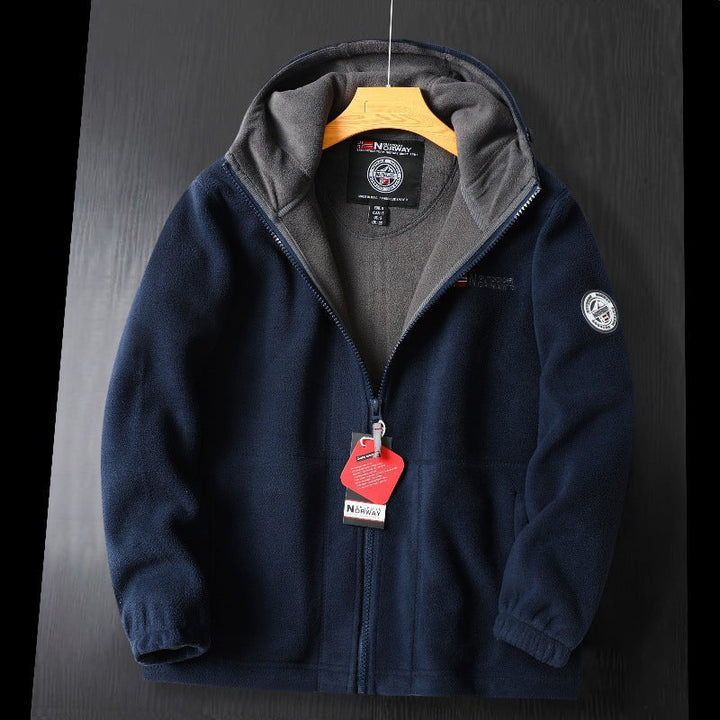 Herr Fleece Jacka med Hög Krage och Praktisk Fickor