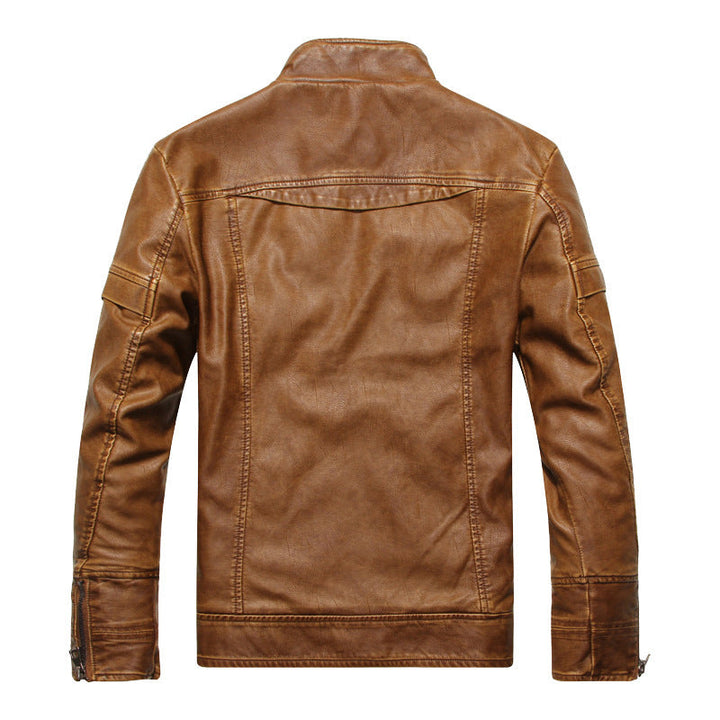 Herr Läder Jacka i Pilot Bomber Stil med Stående Krage och Vintage Look