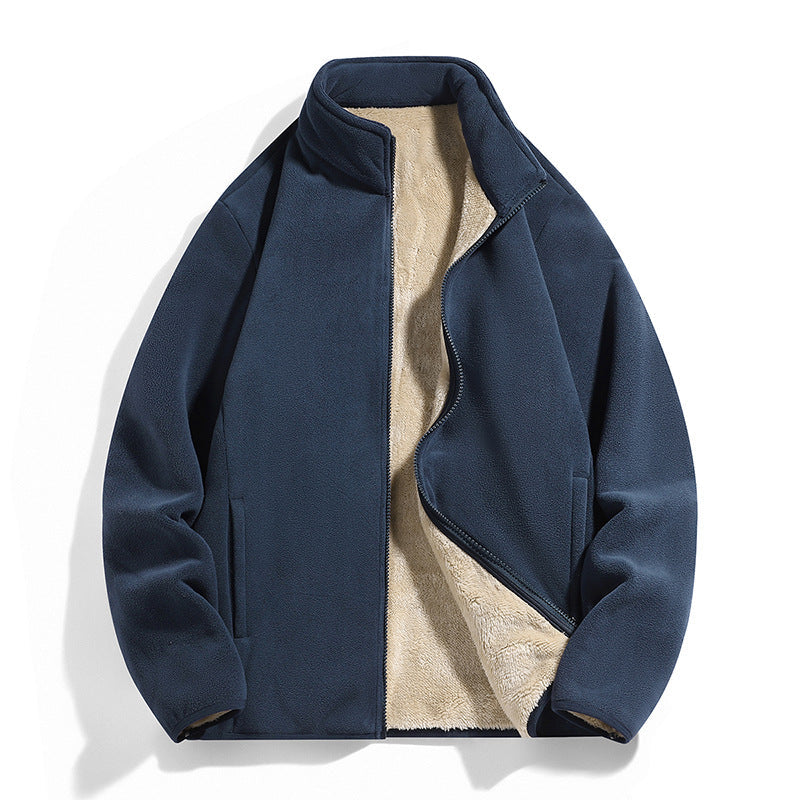 Herr Termisk Fleece Jacka med Mjuk Sherpa Foder och Stående Krage
