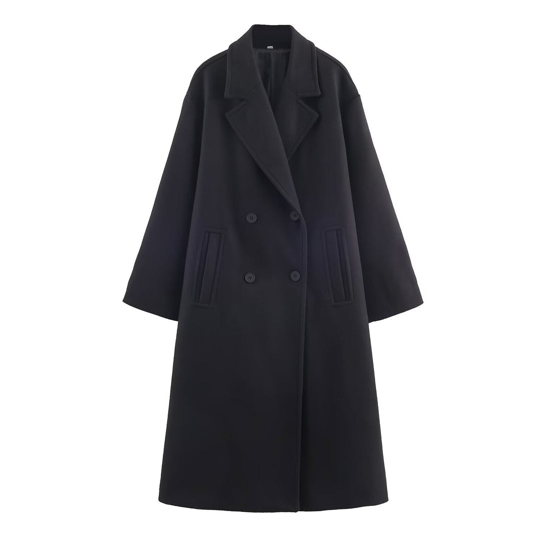 Dam Double-Breasted oversize kappa med Notched Lapels och In-seam fickor