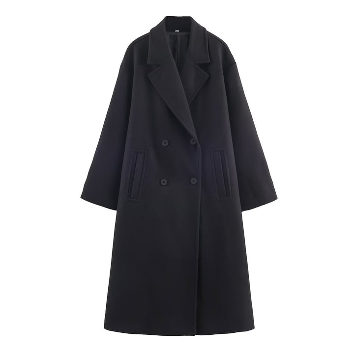 Dam Double-Breasted oversize kappa med Notched Lapels och In-seam fickor
