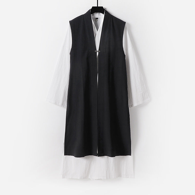 Dam lång ärmlös Kimono väst med minimalistisk Lines och dekorativ Toggle stängning