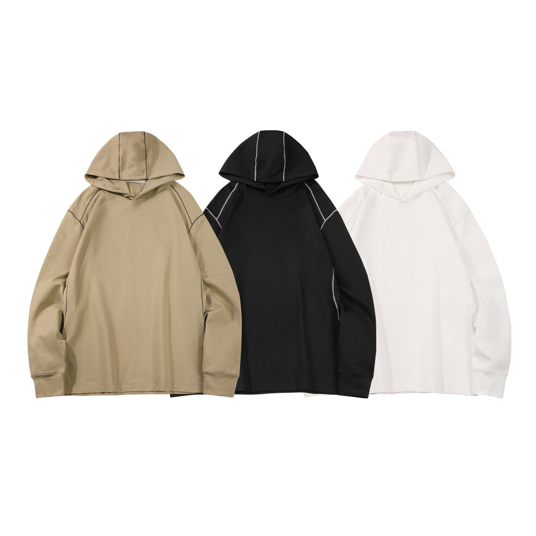 Herr Oversized Luvtröja Gjord av Kraftig Bomullsblandning med Contrast Stitching och Raglanärmar