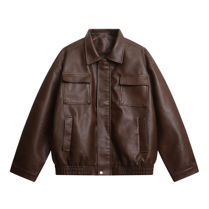 Dam Kort Konstläder Jacka i Oversized Look med Lockfickor