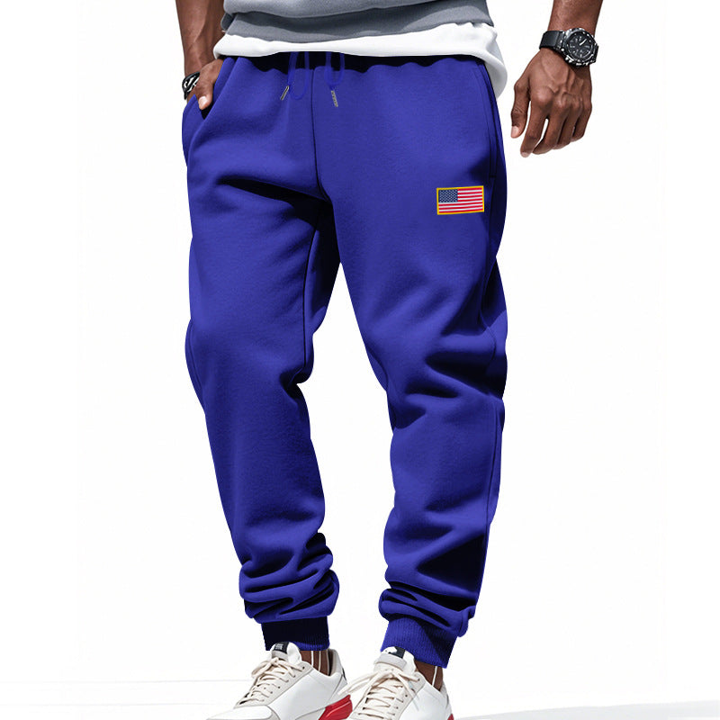 Herr Smal-Passform Mjukisbyxor med Tapered Leg, Elastic Dragsko Waistband, och Discreet Flag Application