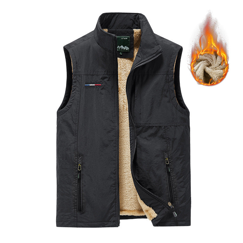 Herr Insulating Utility Väst med Teddy Fleecefoder, Stående Krage, och Zippered Fickor