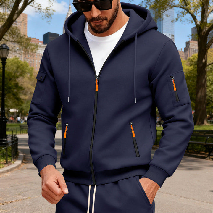 Herr Jacka med Huva med Water-Repellent Dragkedjor och Multifunctional Fickor