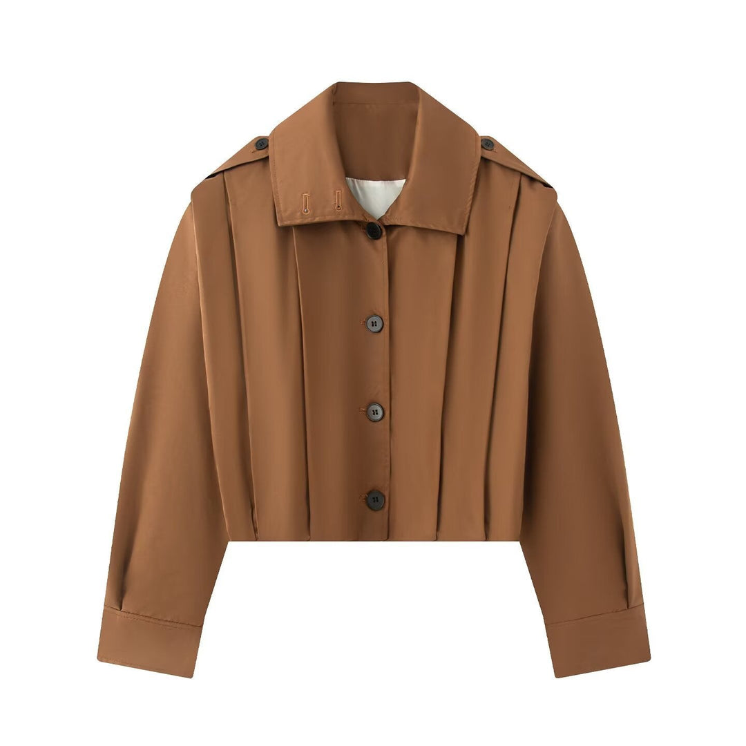 Dam kort skuren trench Blouson jacka med Pleats och Epaulettes