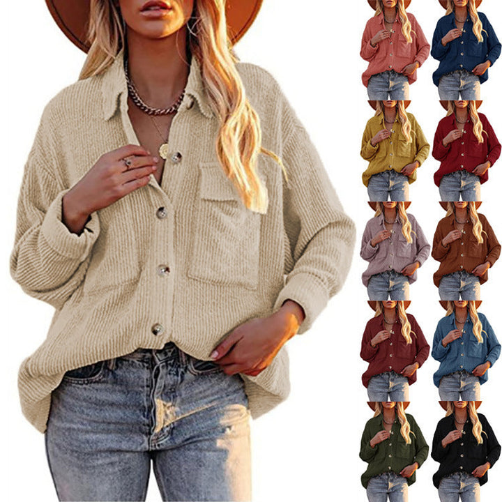 Dam oversized Fine stickad Shirt jacka med knäppning och Brusttaschen