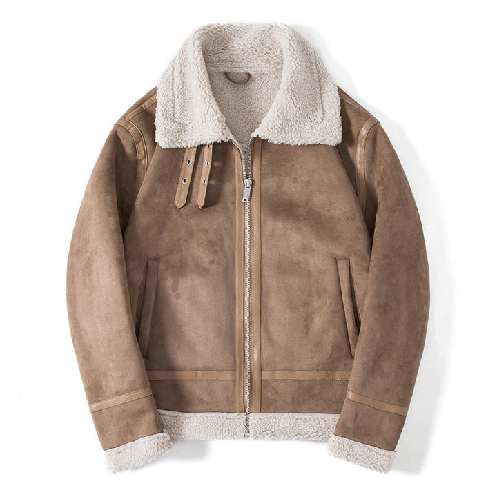 Herr Sheepskin Look Pilot Jacka med Teddyfoder och Läder Trim