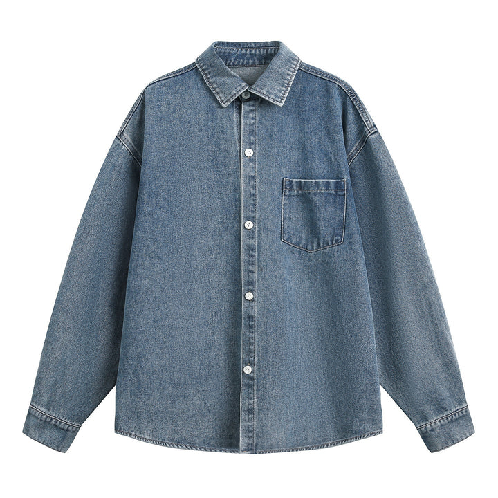 Unisex Oversize Jeans Skjortjacka med Chest Ficka och Boxig Skärning