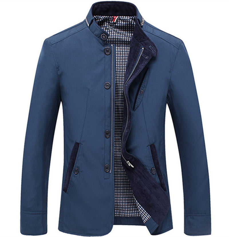 Herr Lätt Canvas Fältjacka med Stående Krage och Combined Zipper-Button Fram