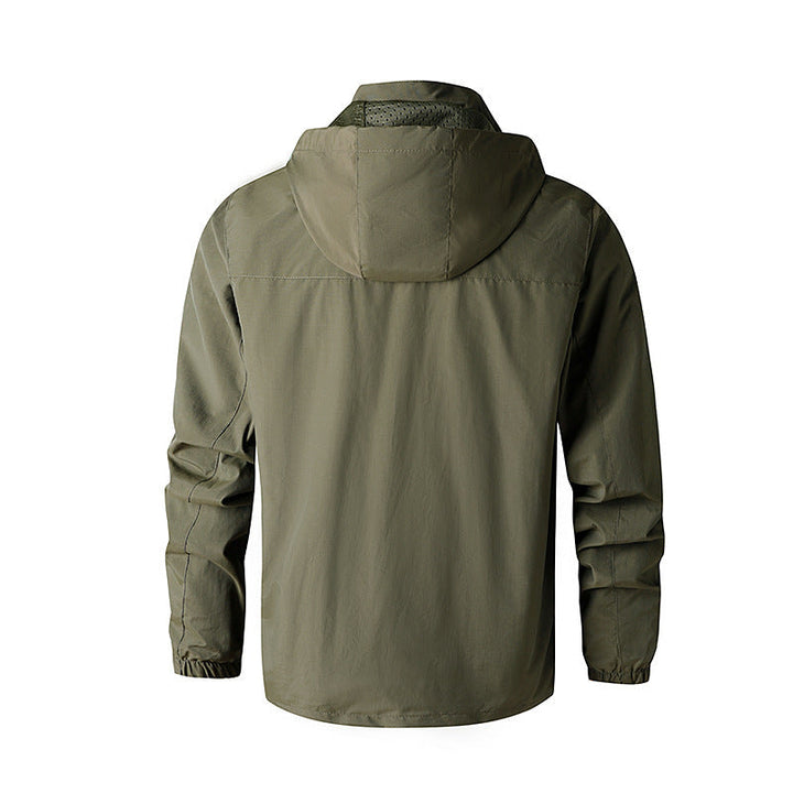 Herr Ultralight Allväders Utomhus Jacka med Huva Andningsbar Mesh Foder och Zippered Fickor