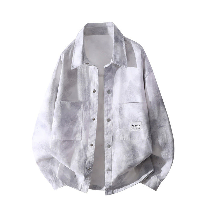 Unisex Oversize Skjortjacka med Tie-Dye Effect, Tryckknapp Knapp Front och Chest Fickor