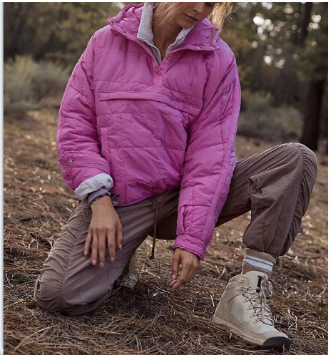 Dam Quiltad Fodrad Pull-Over Anorak med Huva
